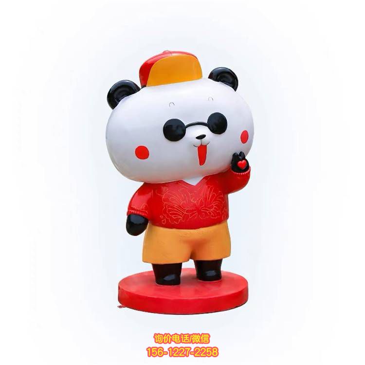 玻璃鋼卡通熊貓雕塑，可愛園林裝飾