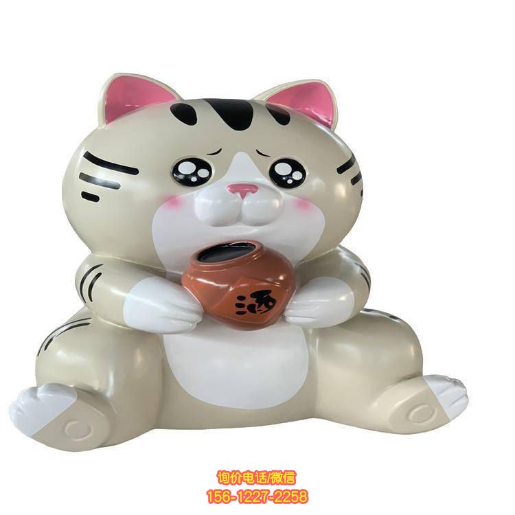可愛(ài)貓咪雕塑，玻璃鋼卡通裝飾園林