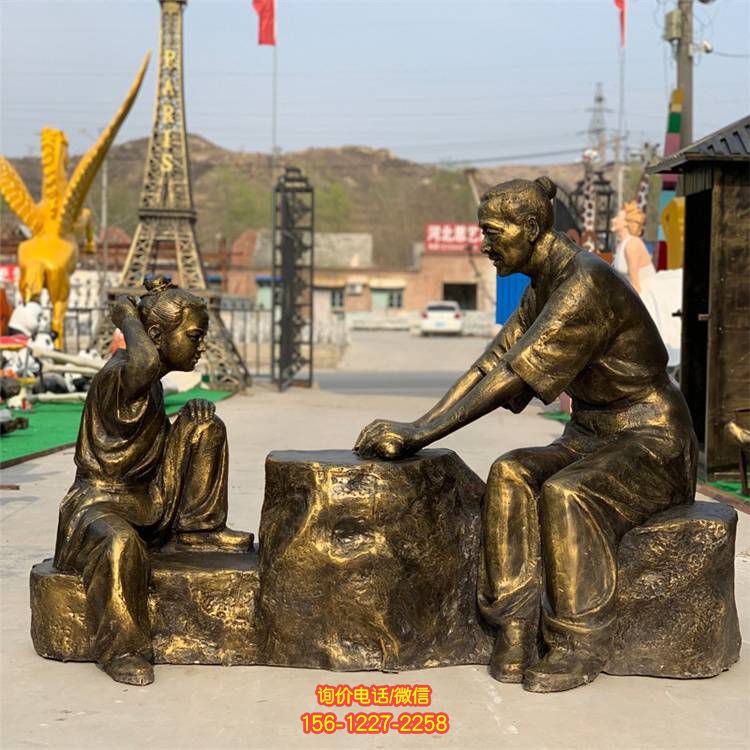情景人物雕塑，城市街道玻璃鋼仿銅創意情景人物雕塑