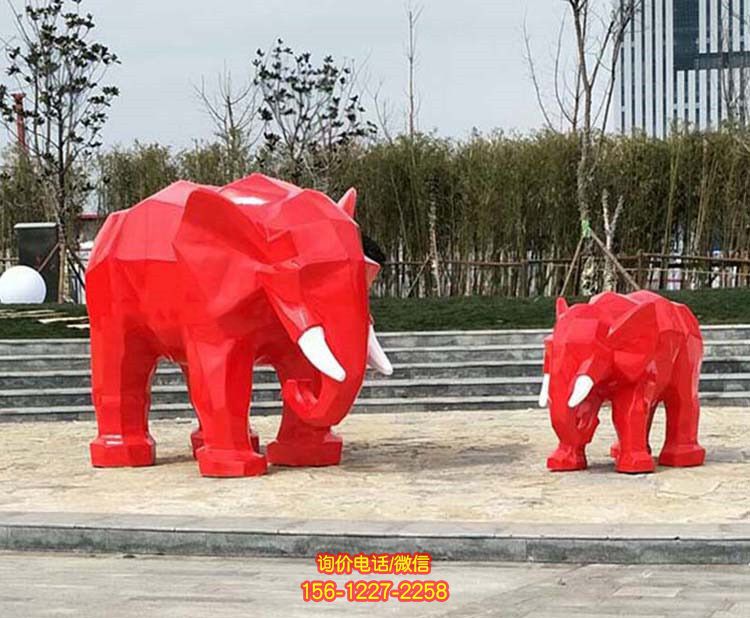 公園景區大象景觀玻璃鋼彩繪紅色幾何大象雕塑 公園景區大象景觀玻璃鋼彩繪紅色幾何大象雕塑