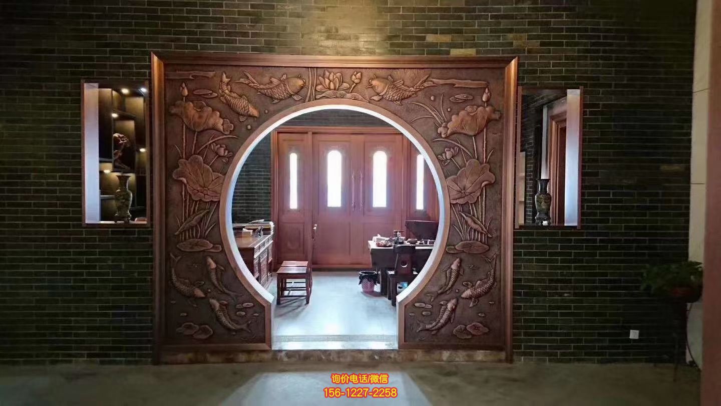 蓮蓮有魚銅浮雕，室內裝飾拱門浮雕畫